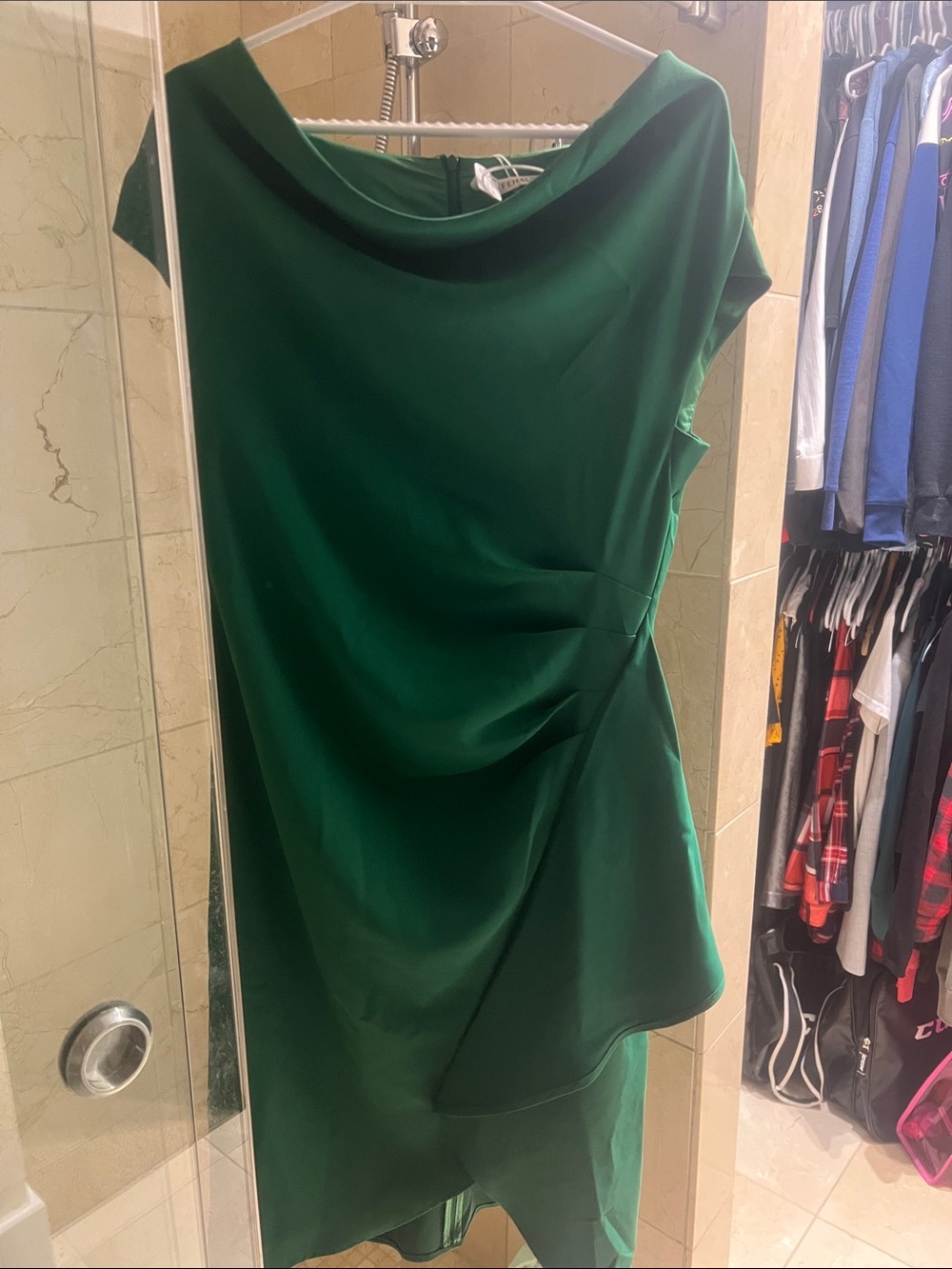 Emerald Green Asymmetrical Draped Women's Dress